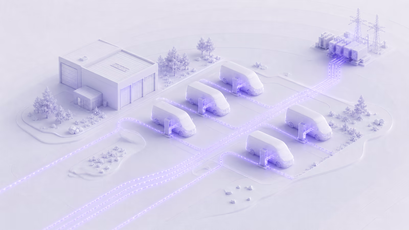 Gestileerde energiestromen die voertuigen, een bedrijfslocatie en het elektriciteitsnet verbinden